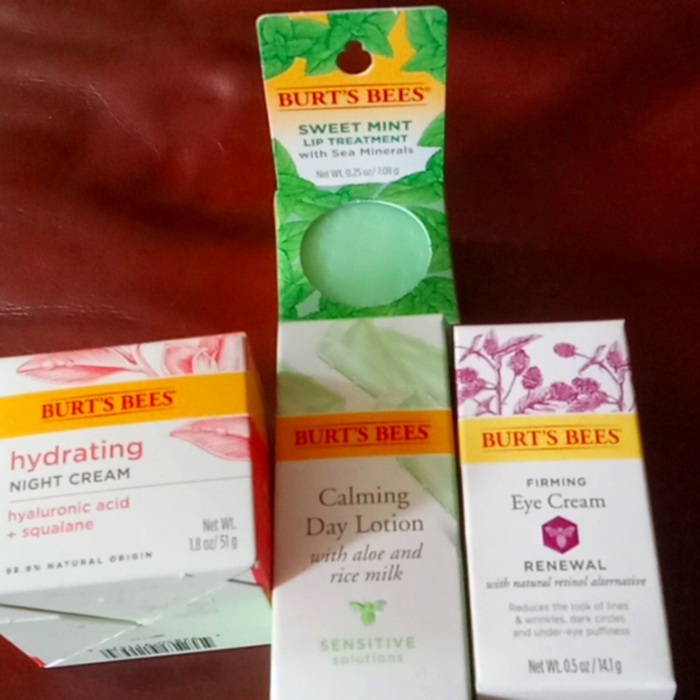 Burt's Bees assorted products. Night cream,day lotion,  eye cream, and lip balm